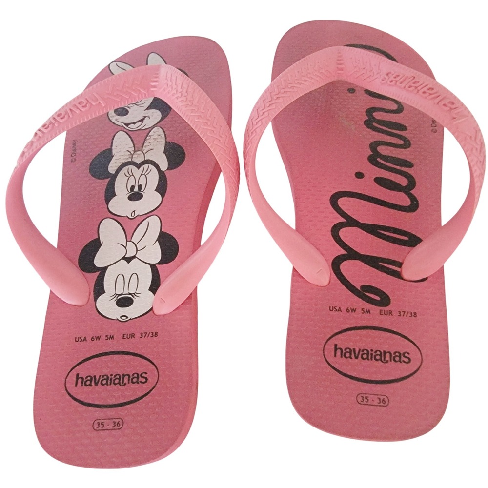 Havaianas Kids Pink Minnie Mouse Flip Flops Sandals Shoes Size 6W/5M‎